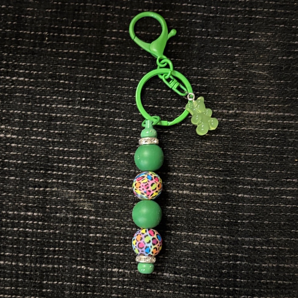 Green Beaded Keychain Handmade